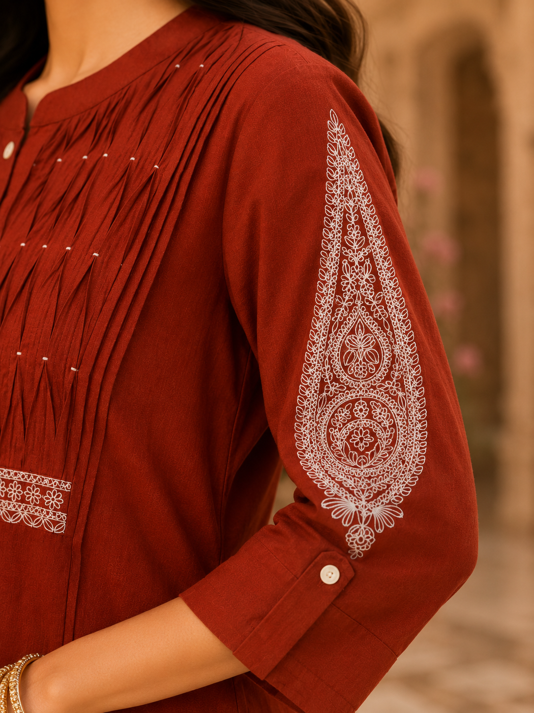 Rust Embroidered Cotton Kurta Pant Set3
