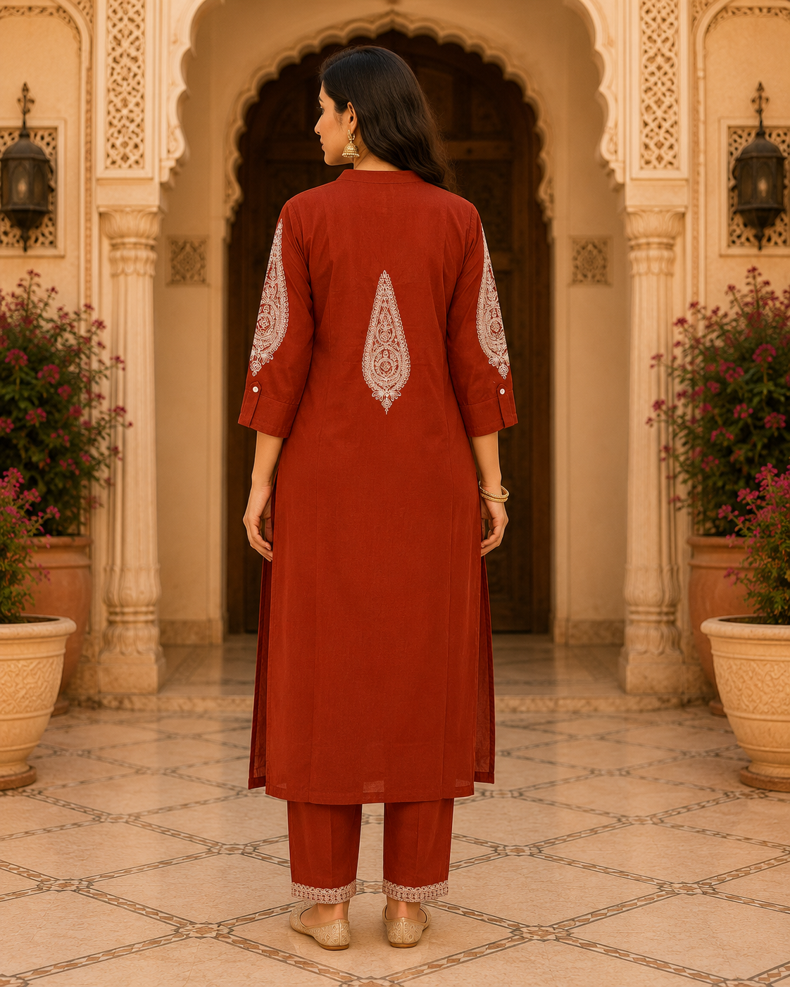 Rust_Embroidered_Cotton_Kurta_Pant_Set4