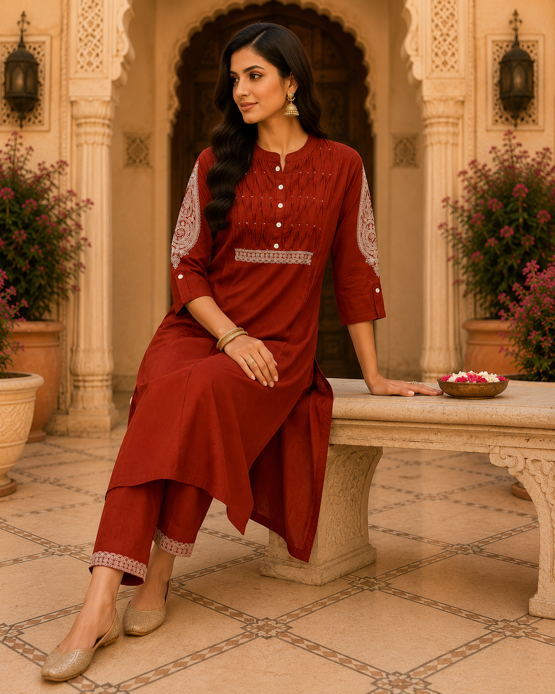 Rust_Embroidered_Cotton_Kurta_Pant_Set5