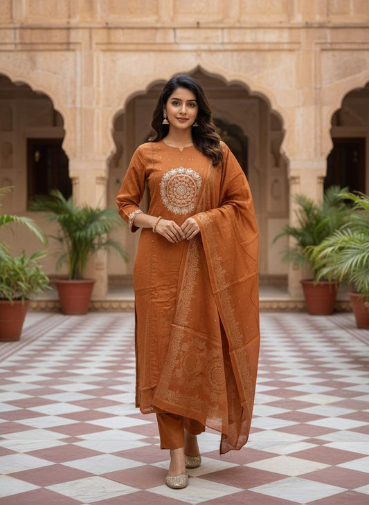 Rust cotton Kurta set