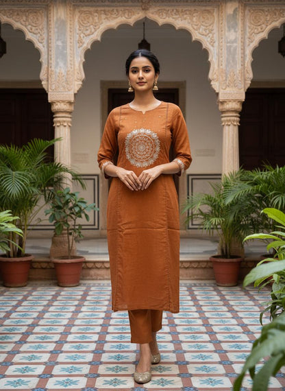 Rust cotton Kurta set2