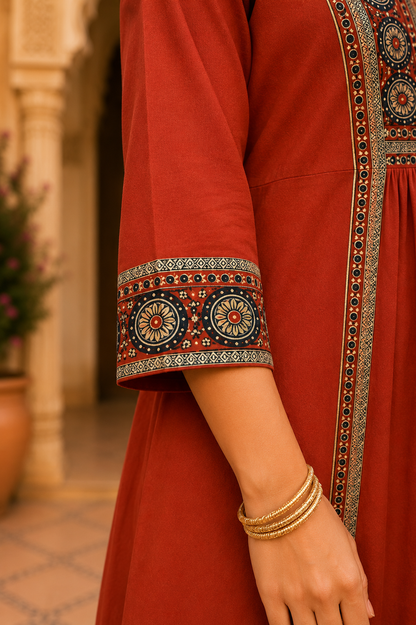 Rust embr kurta set6
