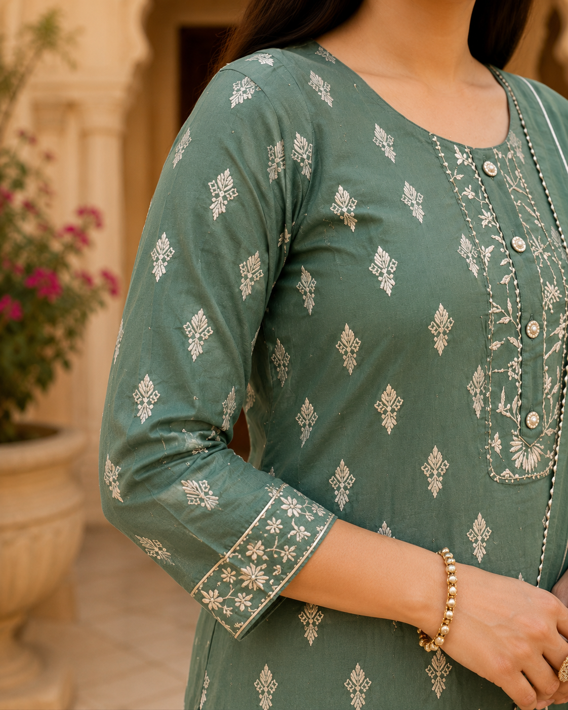 Pista Green Embroidered Sarara Kurta Set