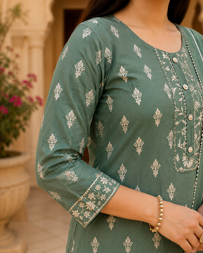Pista Green Embroidered Sarara Kurta Set