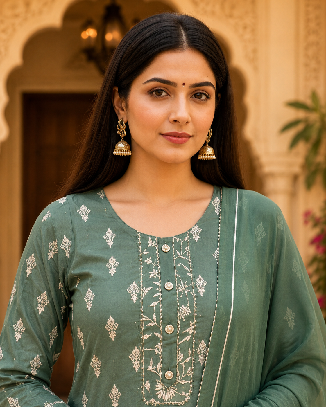 Pista Green Embroidered Sarara Kurta Set