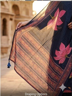 Navy Blue Lotus Printed Kurta Set