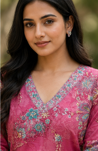 Pink Printed Cotton Kurta Set