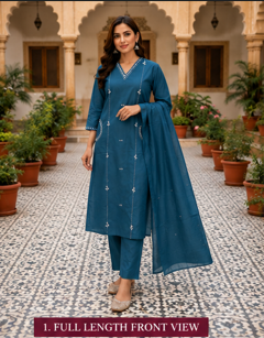 Teal Cotton Kurta Set