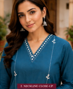 Teal Cotton Kurta Set
