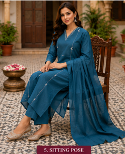 Teal Cotton Kurta Set