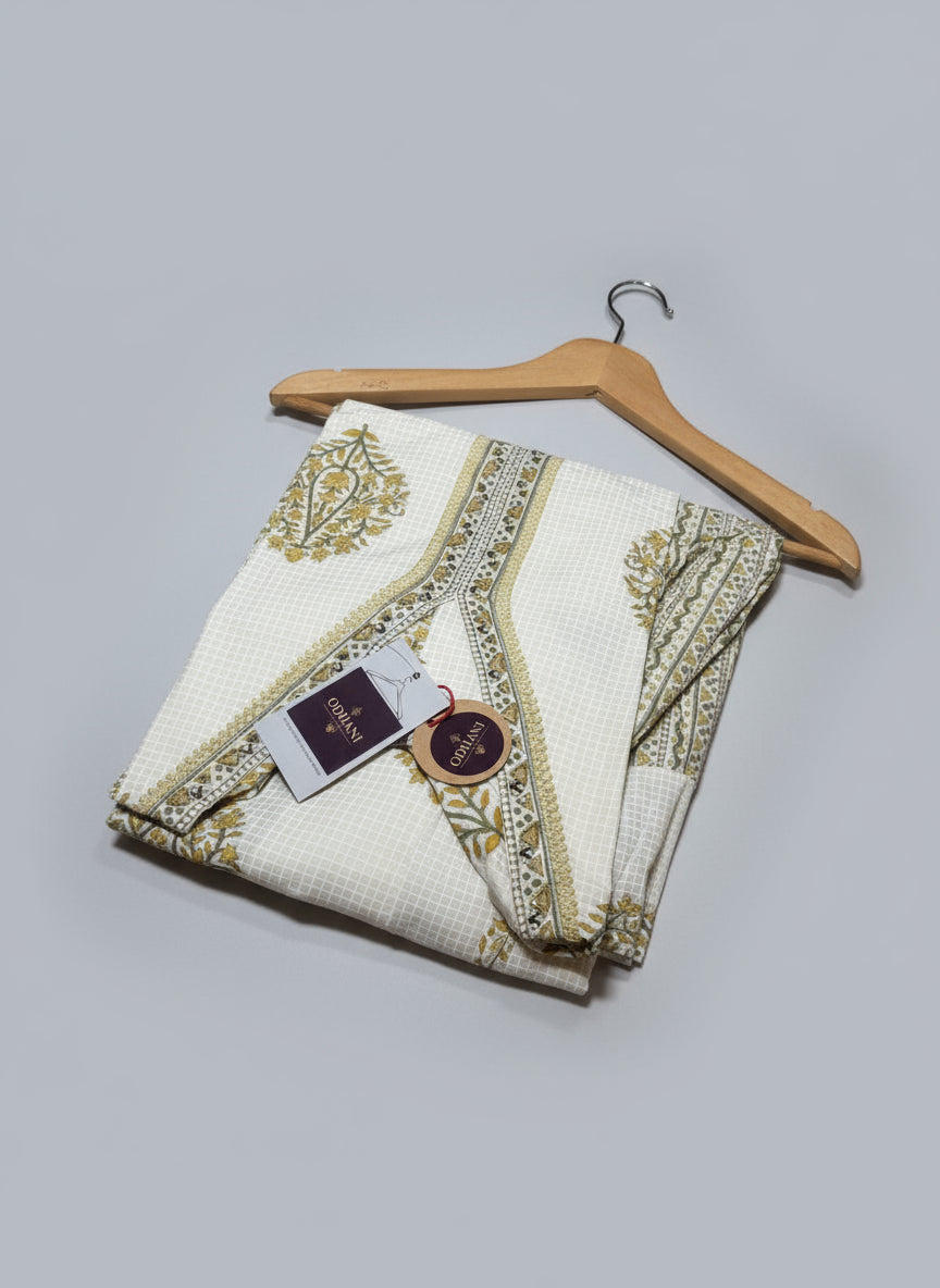 Offwhite Checkmate and Floral Print Kurta Set