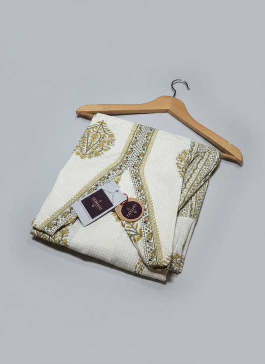 Offwhite Checkmate and Floral Print Kurta Set