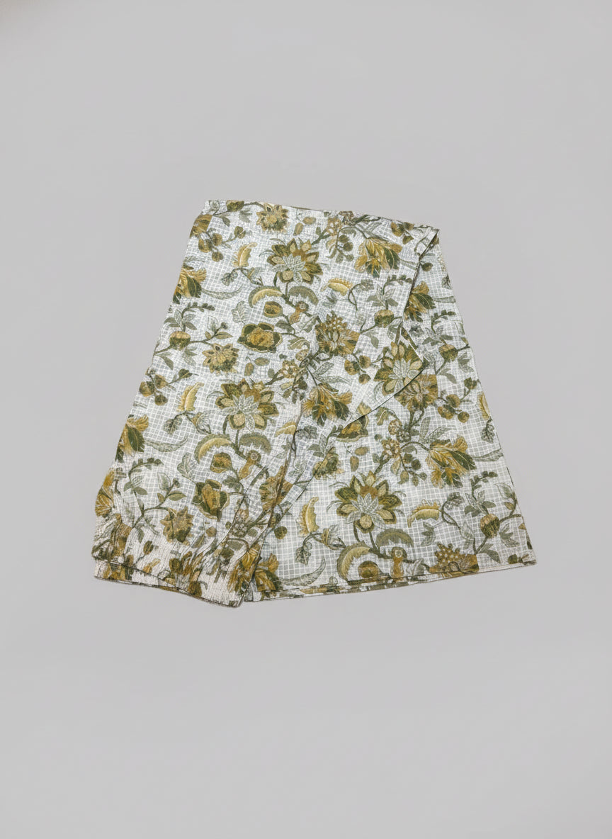 Offwhite Checkmate and Floral Print Kurta Set