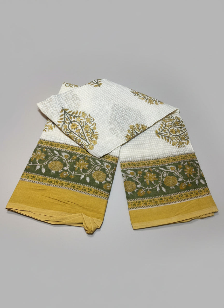 Offwhite Checkmate and Floral Print Kurta Set