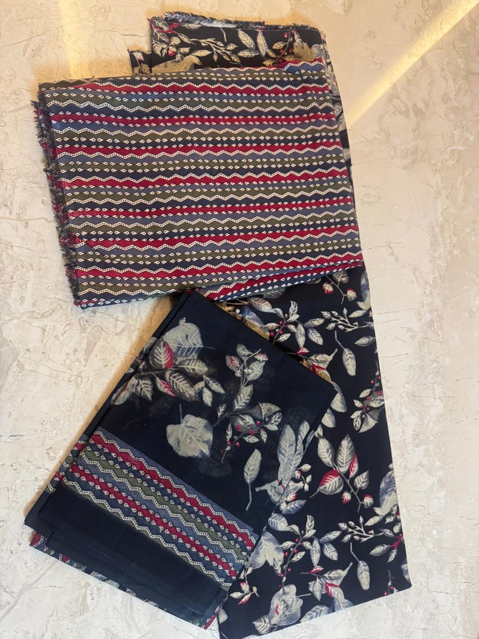 Black Printed Cotton Suit Material