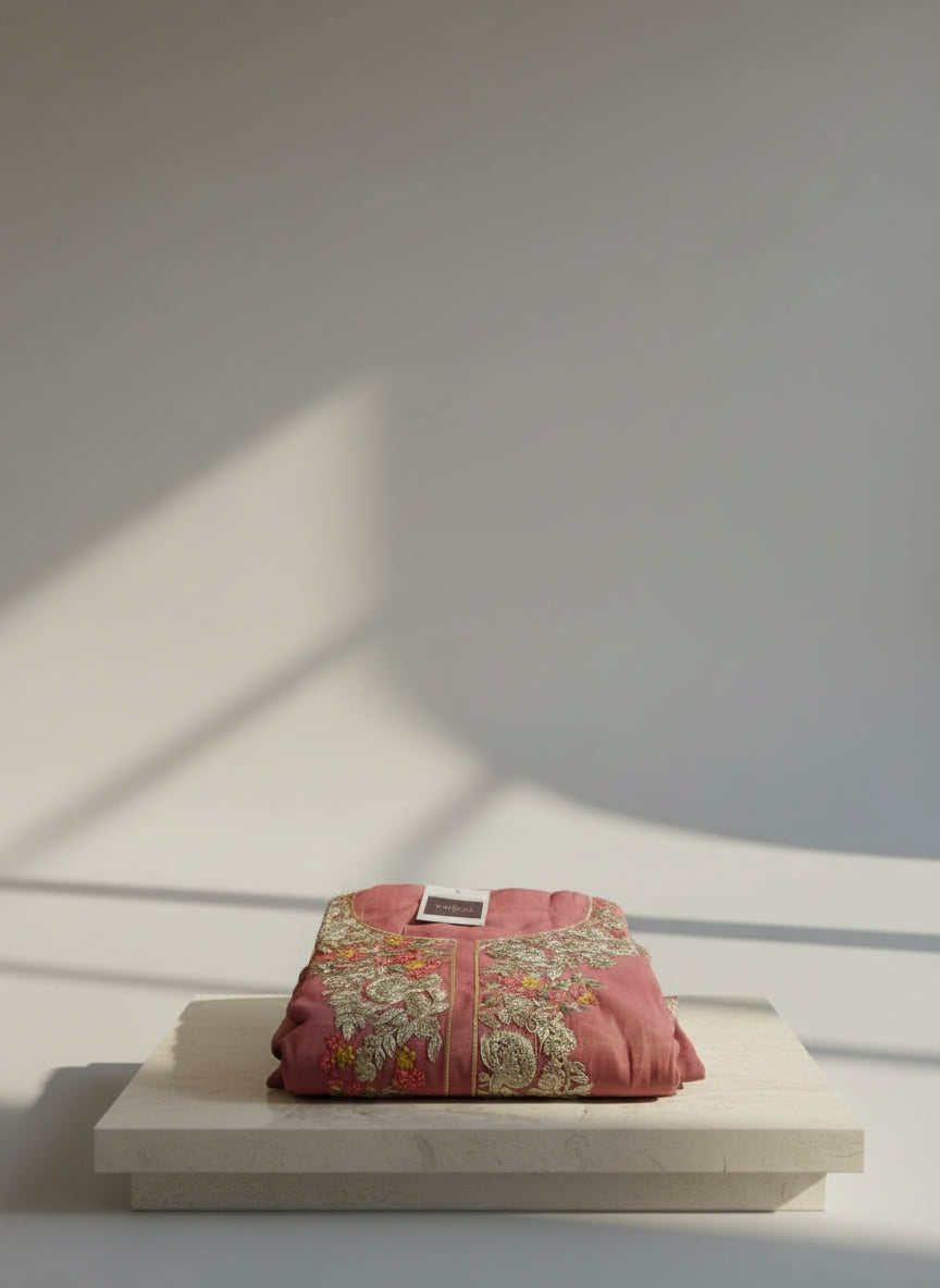 Gajari Pink Embroidery Kurta Set Material