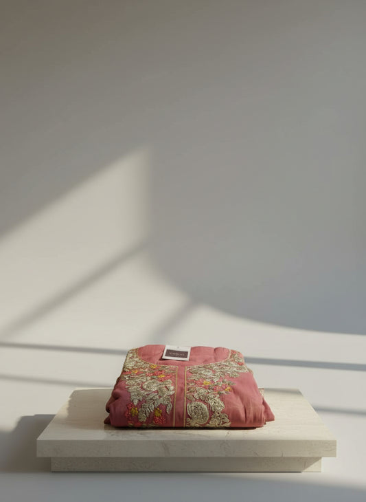 Gajari Pink Embroidery Kurta Set Material