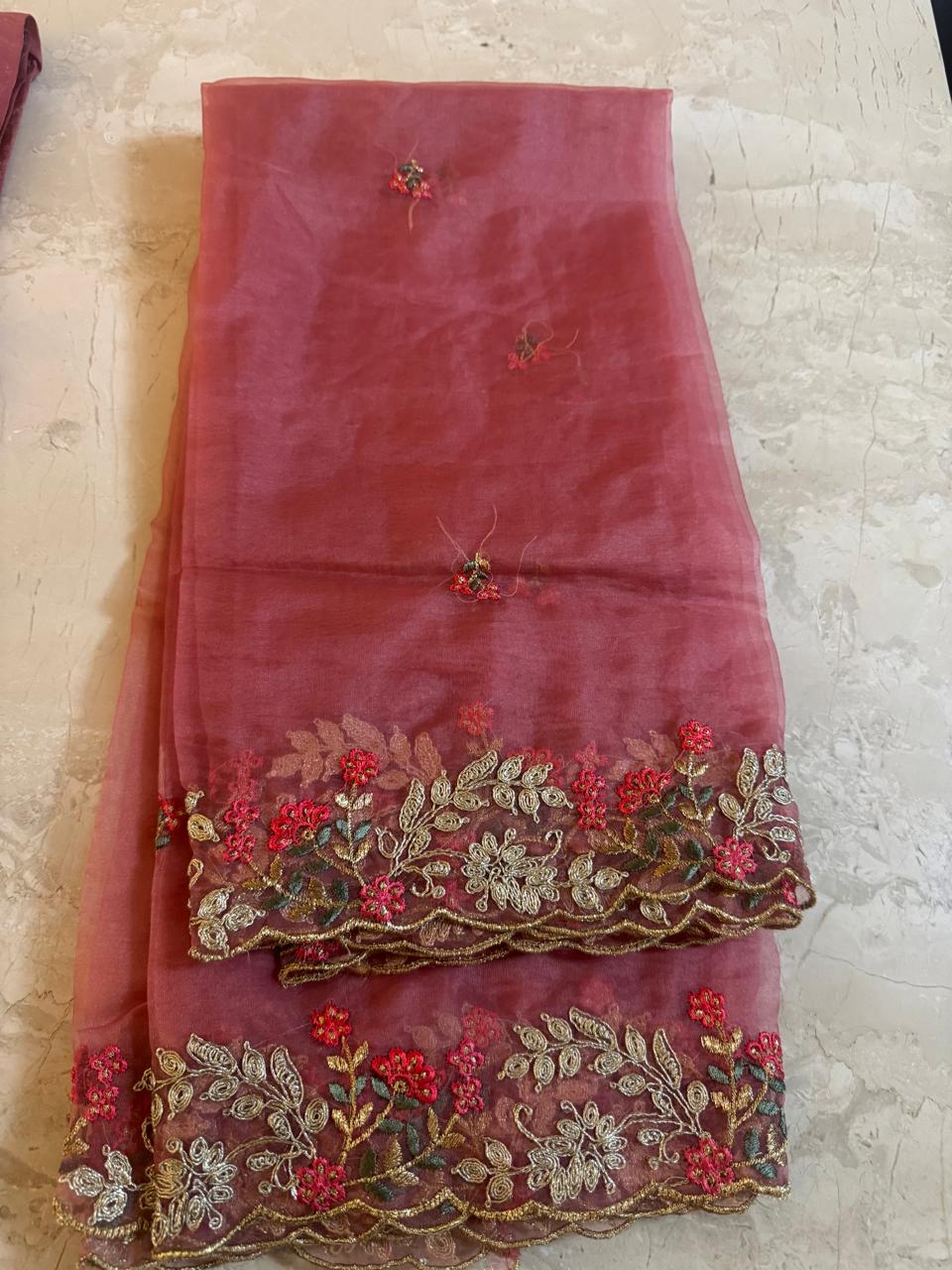 Gajari Pink Embroidery Kurta Set Material