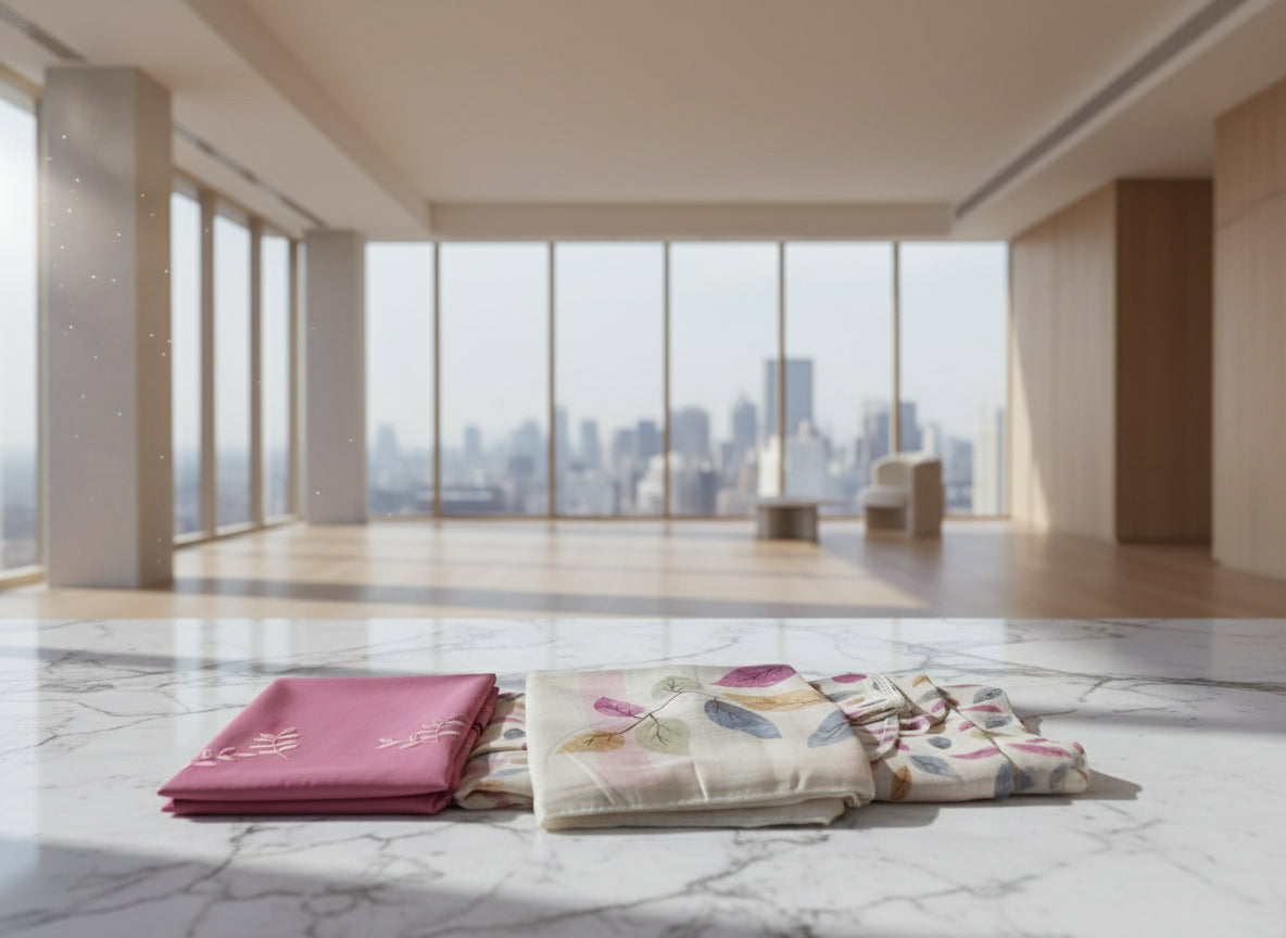 Off white pink leafy print kurta set material