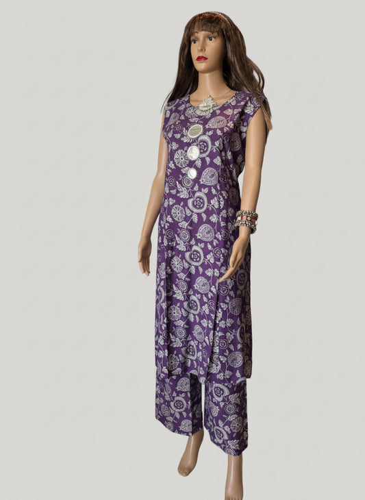 Purple Floral Kurta and Palazzo Set