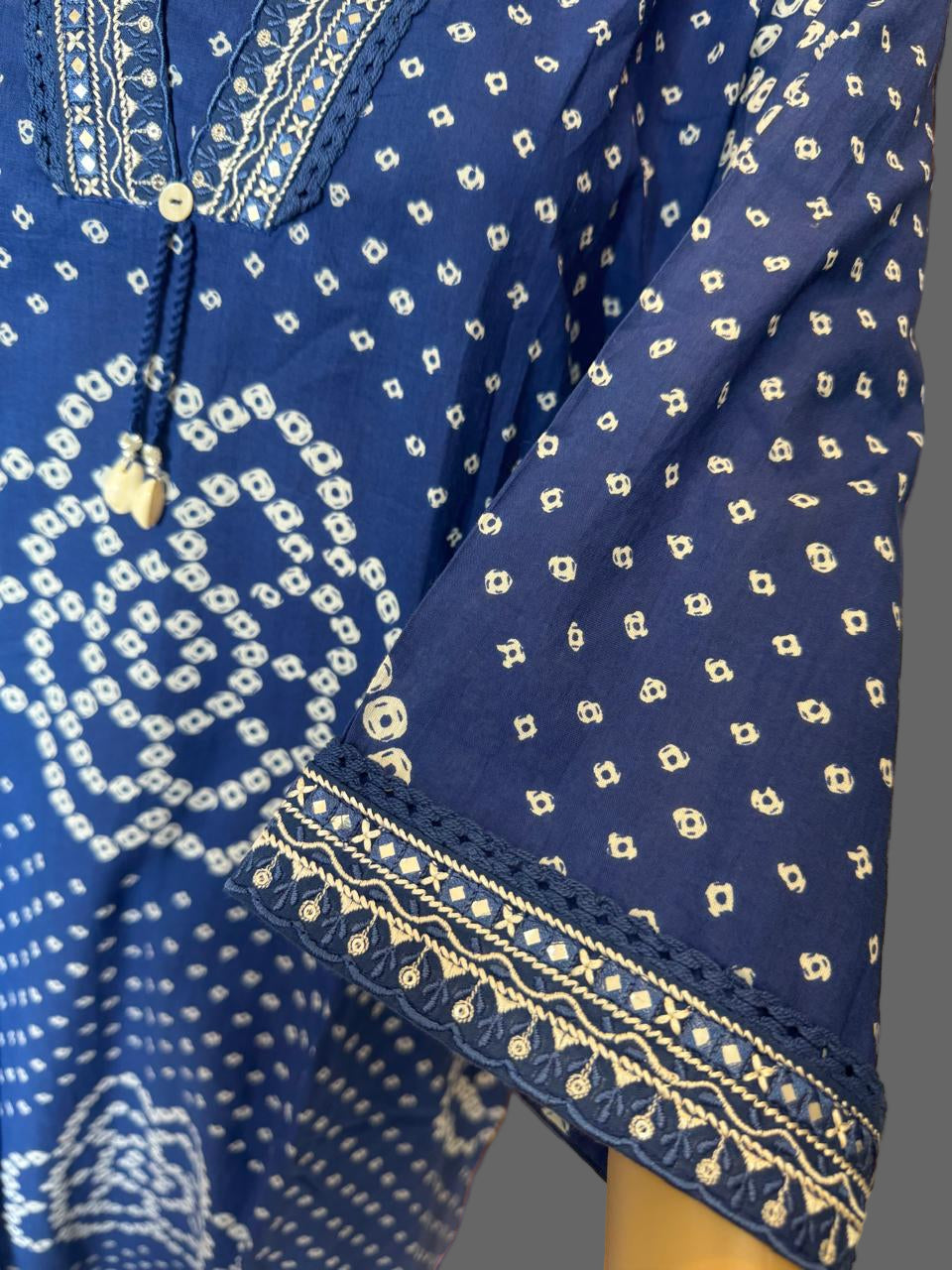 Indigo Bandhani Print Cotton Kurta Set with Striped Dupatta
