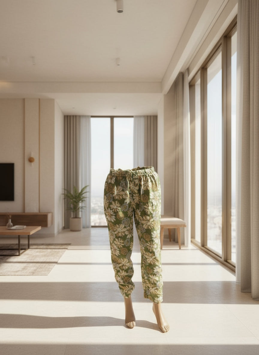 Thread and Patch Work Pista Green Cotton Printed Kurta Set