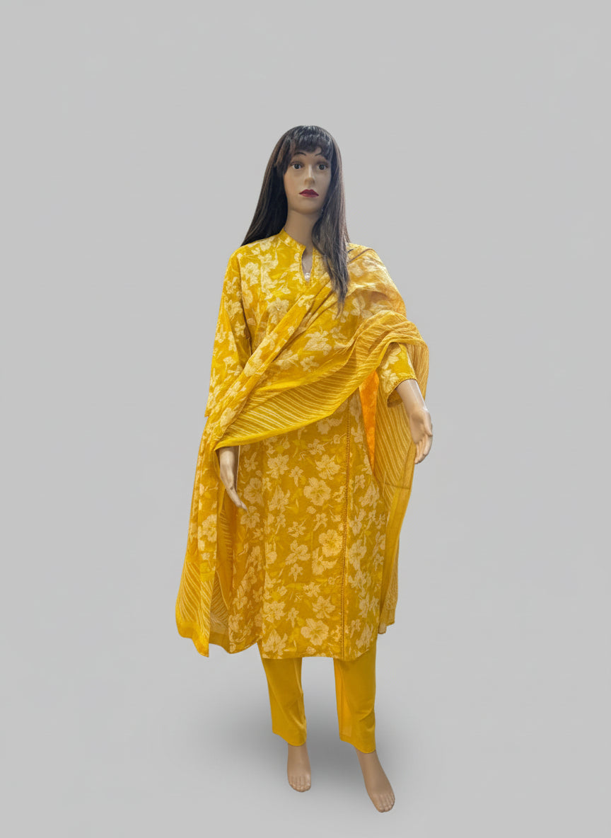 Yellow Cotton Angrakha Printed Kurta Set