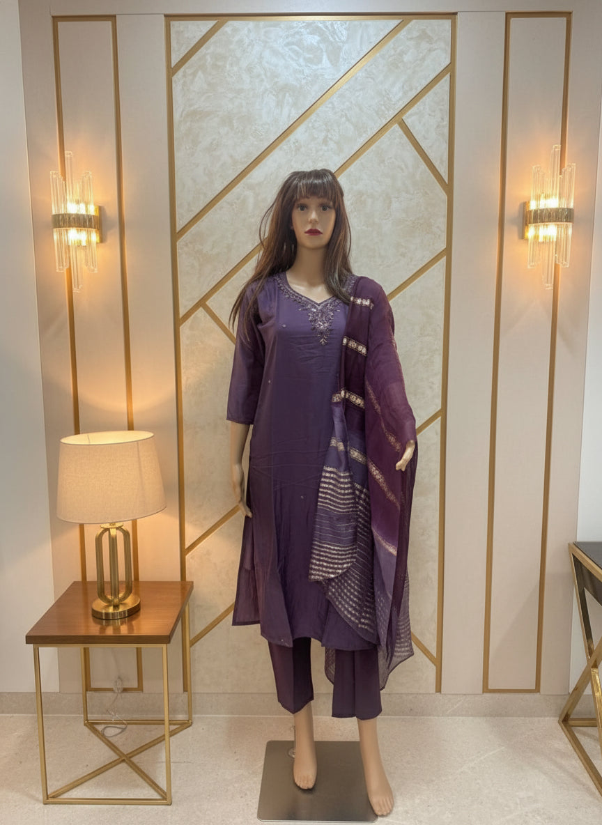 Silk Kurta Set with Neck Embroidery Design