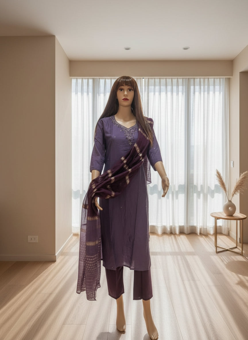 Silk Kurta Set with Neck Embroidery Design