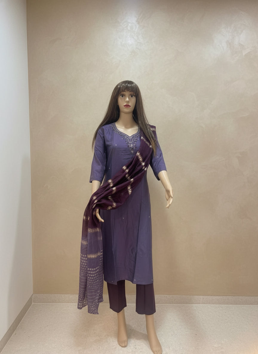 Silk Kurta Set with Neck Embroidery Design