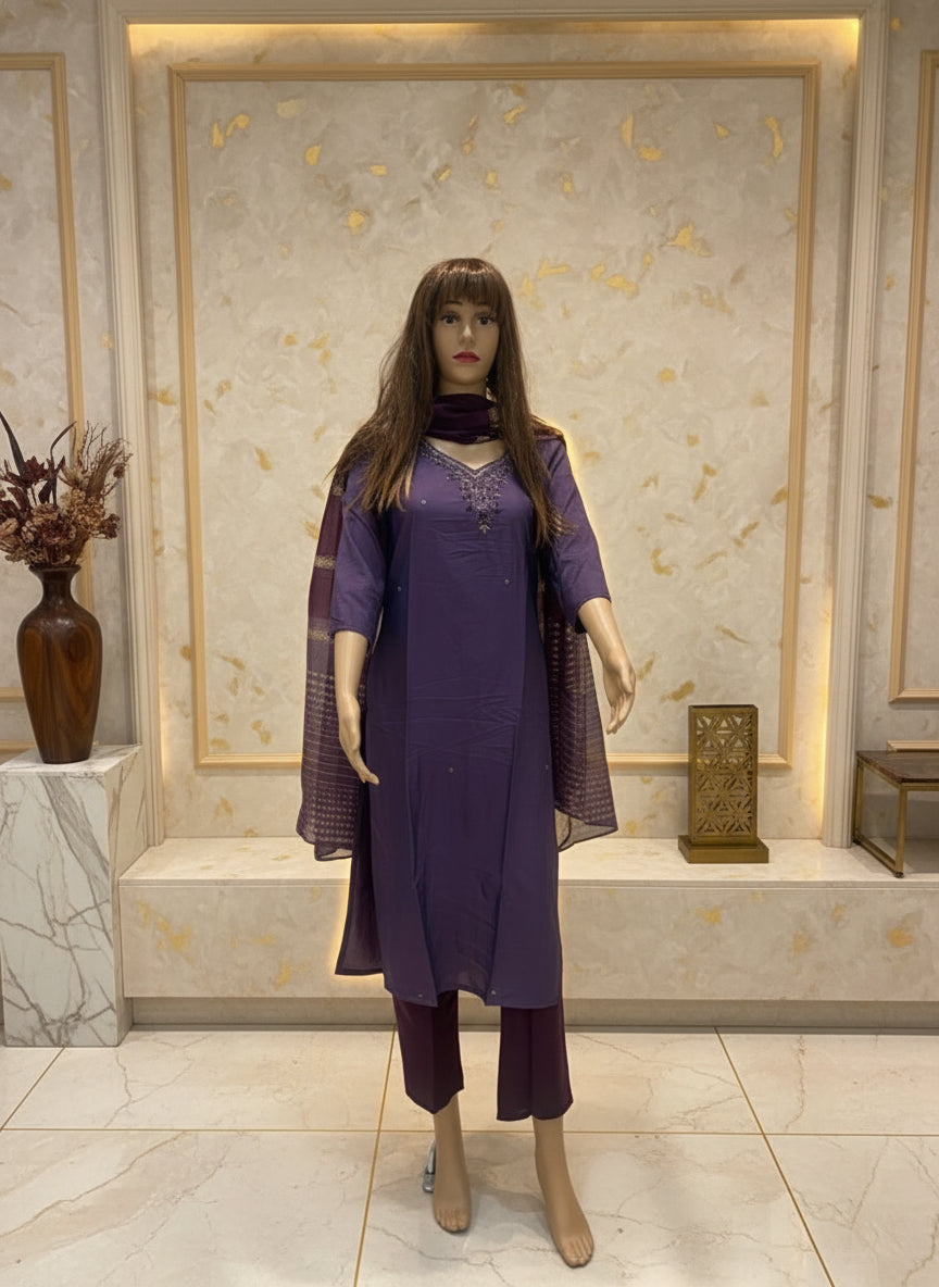 Silk Kurta Set with Neck Embroidery Design