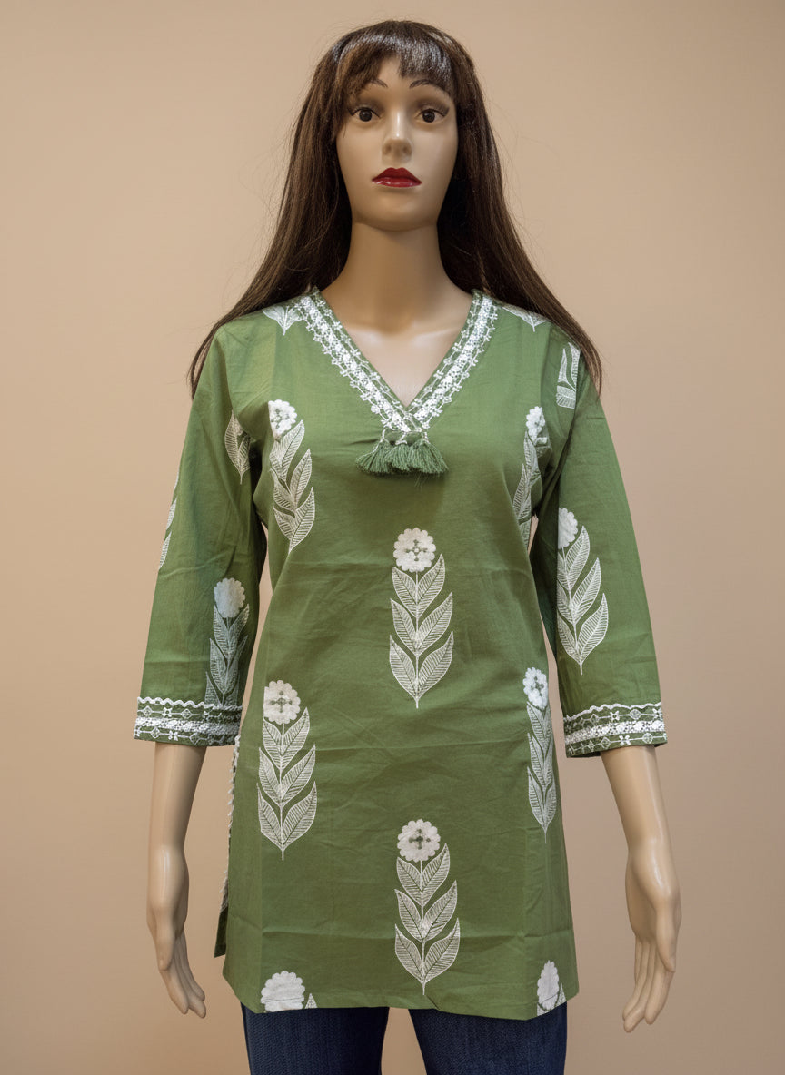 Olive Cotton Short Kurti