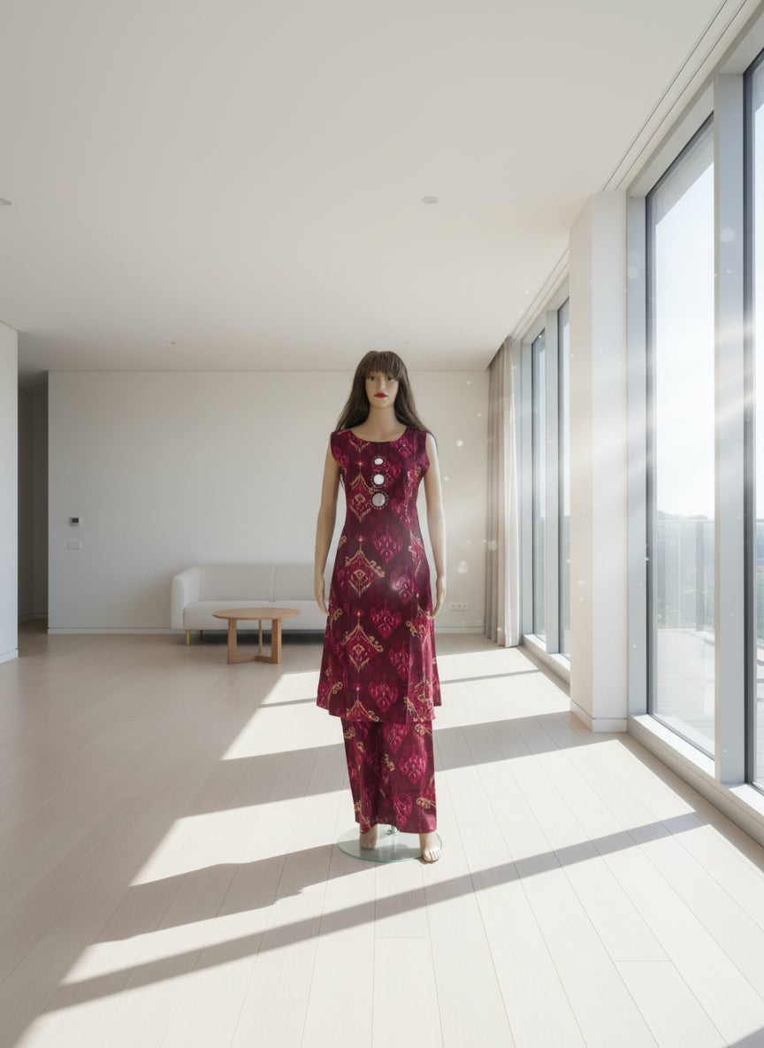 Wine Kurta and Palazzo Set