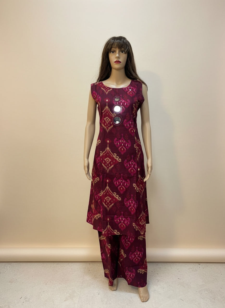 Wine Kurta and Palazzo Set