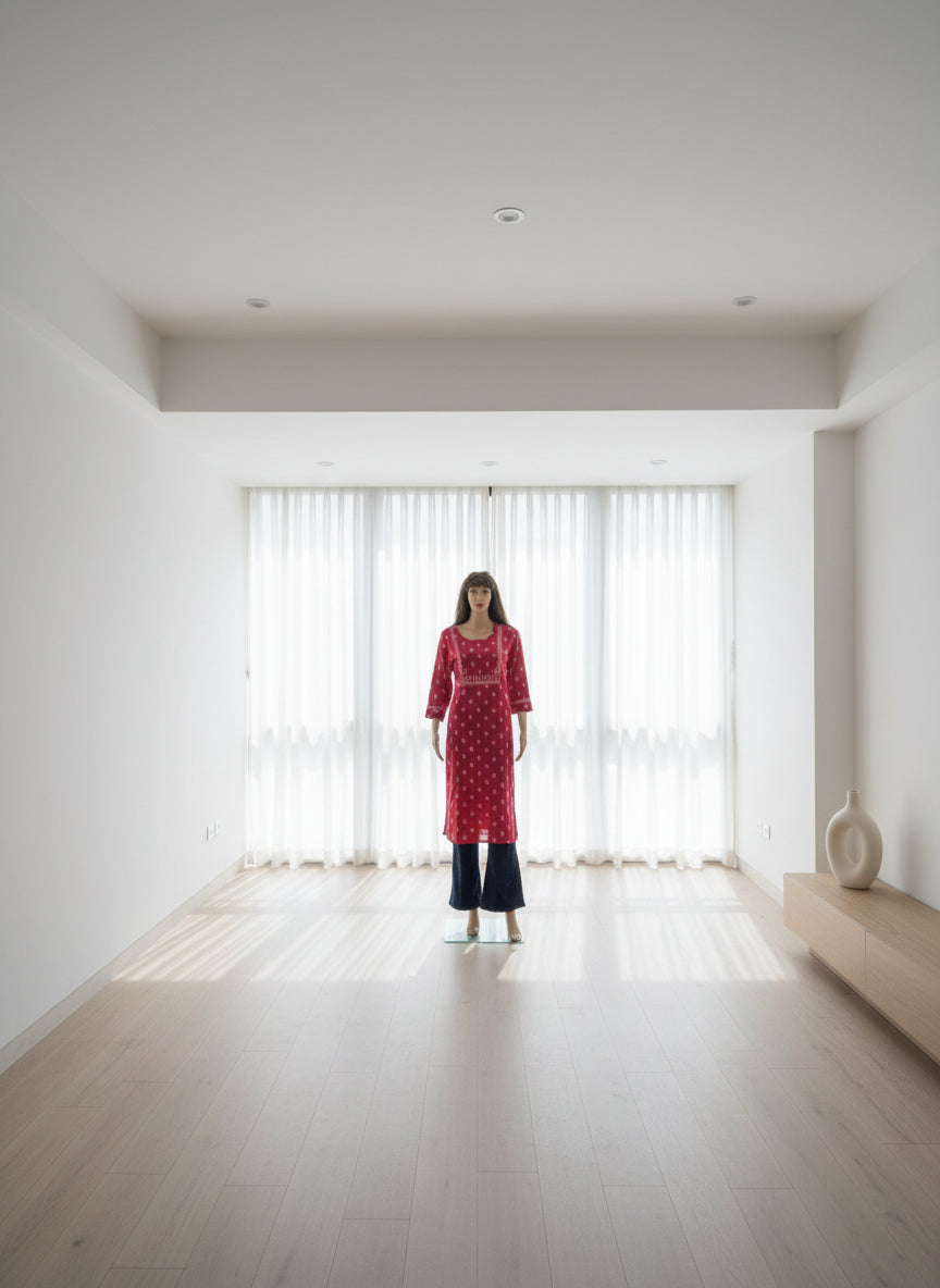 Rani Pink Ethnic Printed Straight Kurti