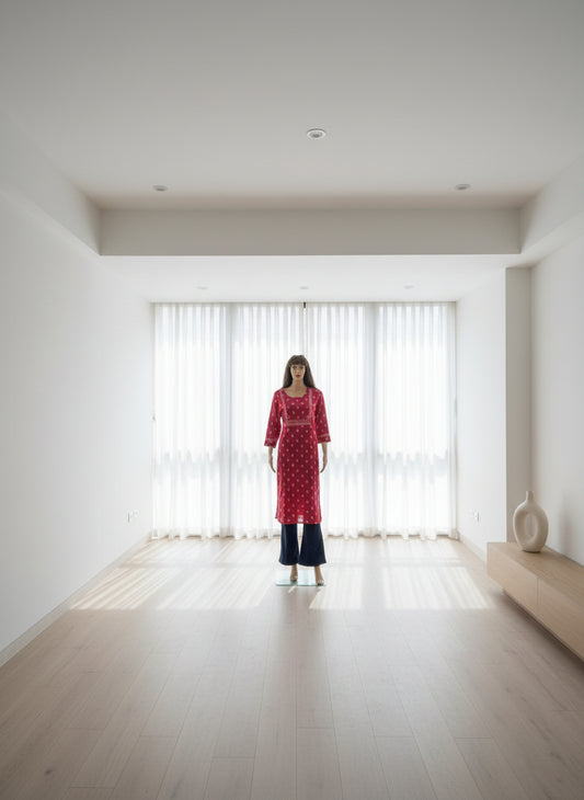 Rani Pink Ethnic Printed Straight Kurti