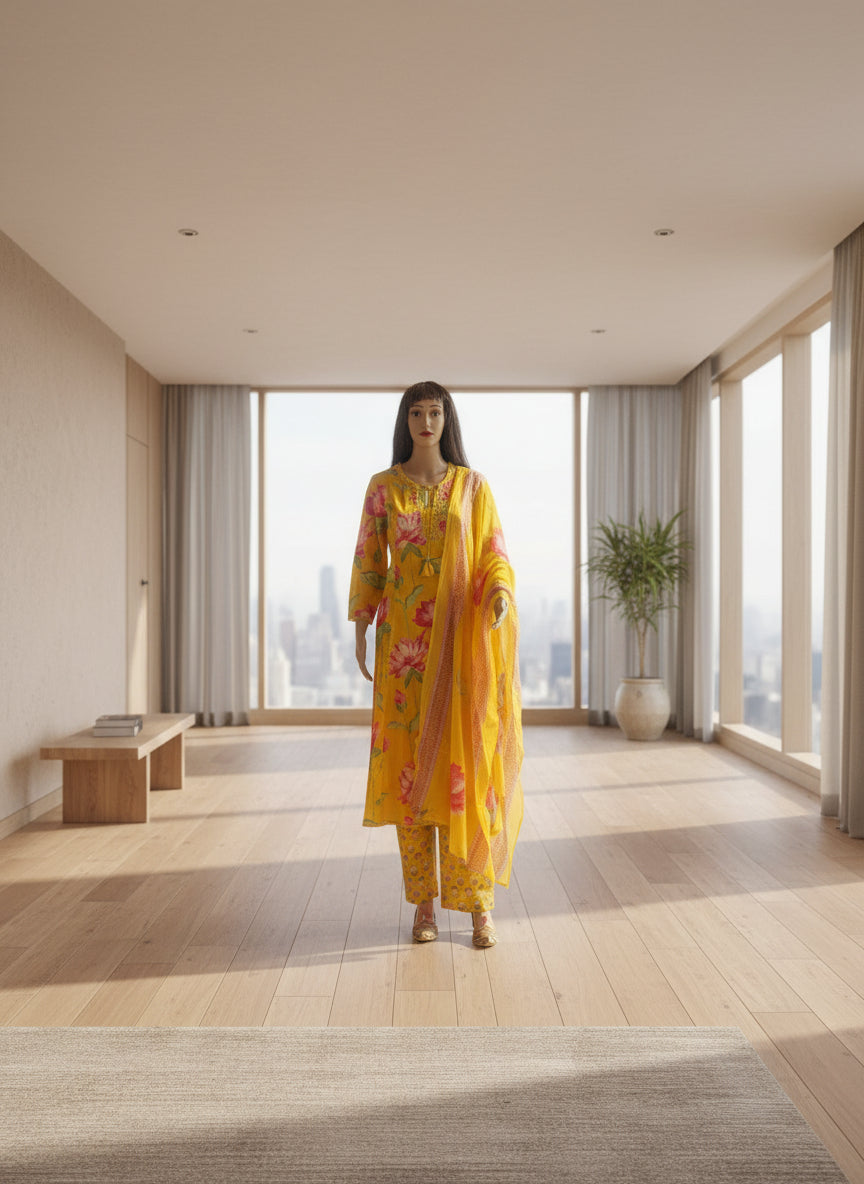 Sunlit Lotus Bloom Kurta Set