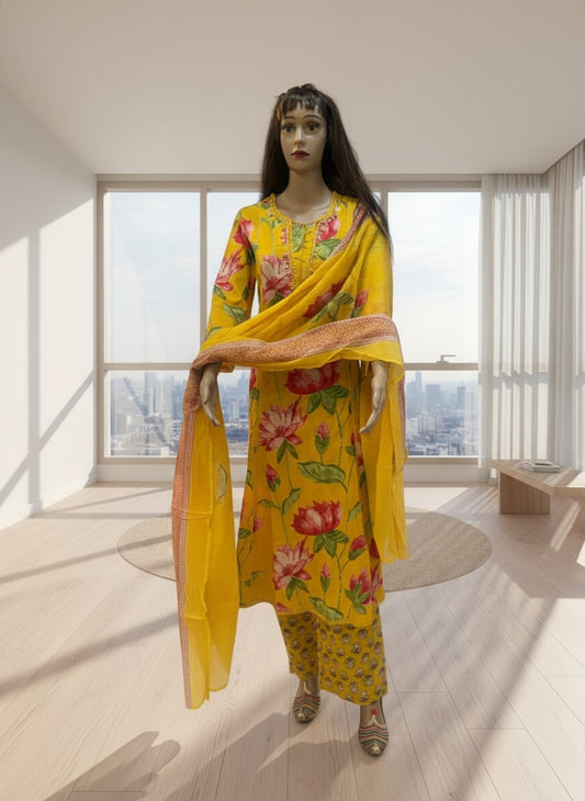 Sunlit Lotus Bloom Kurta Set
