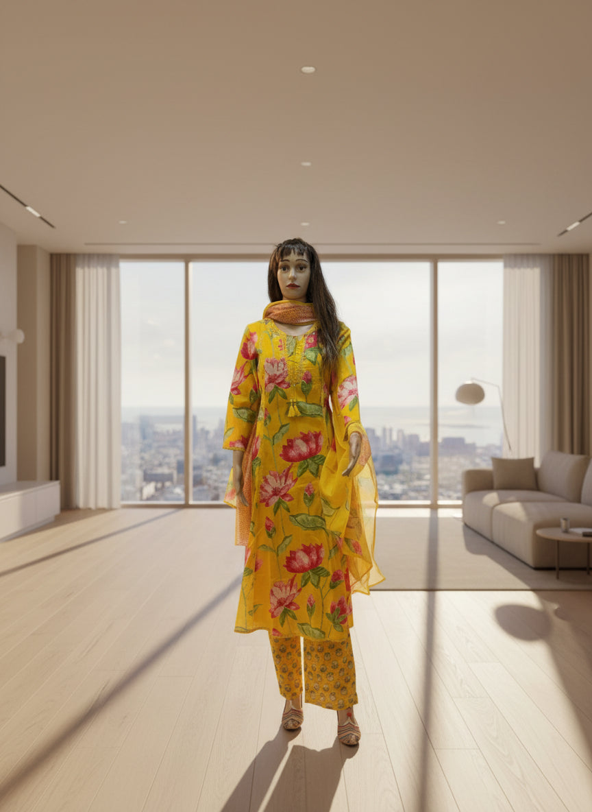 Sunlit Lotus Bloom Kurta Set