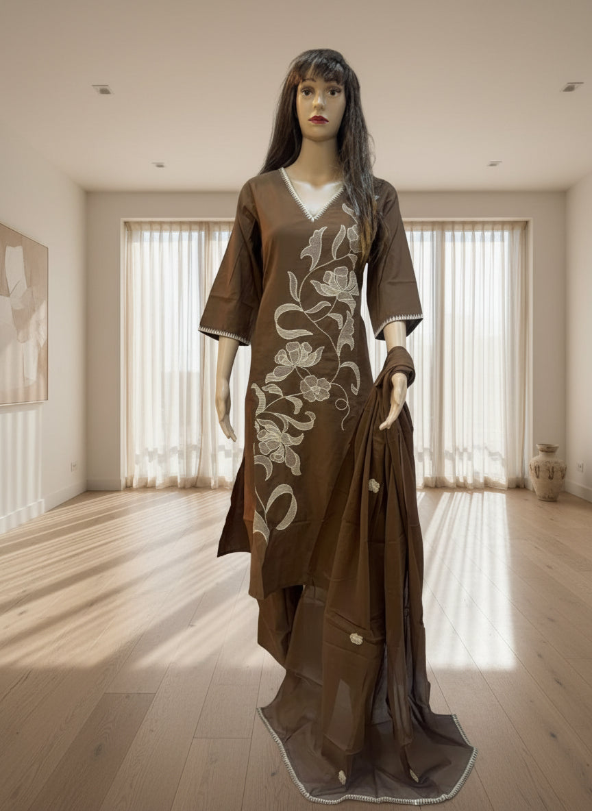 Cocoa Bloom Embroidered Kurta Set