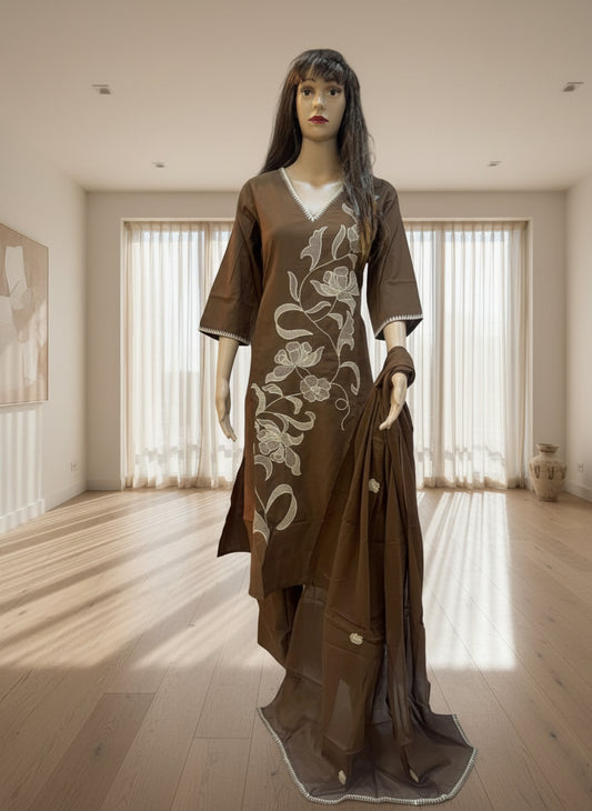 Cocoa Bloom Embroidered Kurta Set