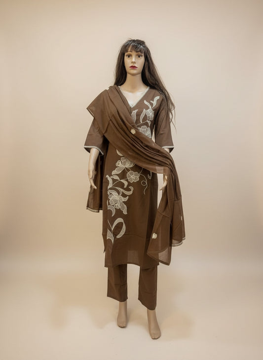Cocoa Bloom Embroidered Kurta Set