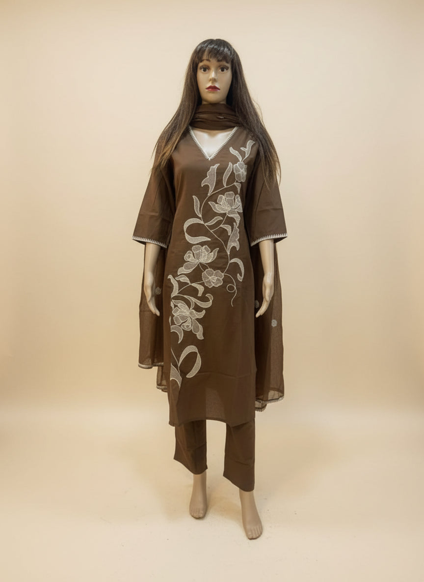 Cocoa Bloom Embroidered Kurta Set