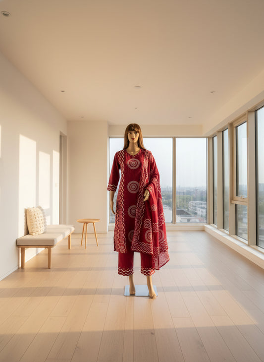 Maroon Mandala Print Kurta Set