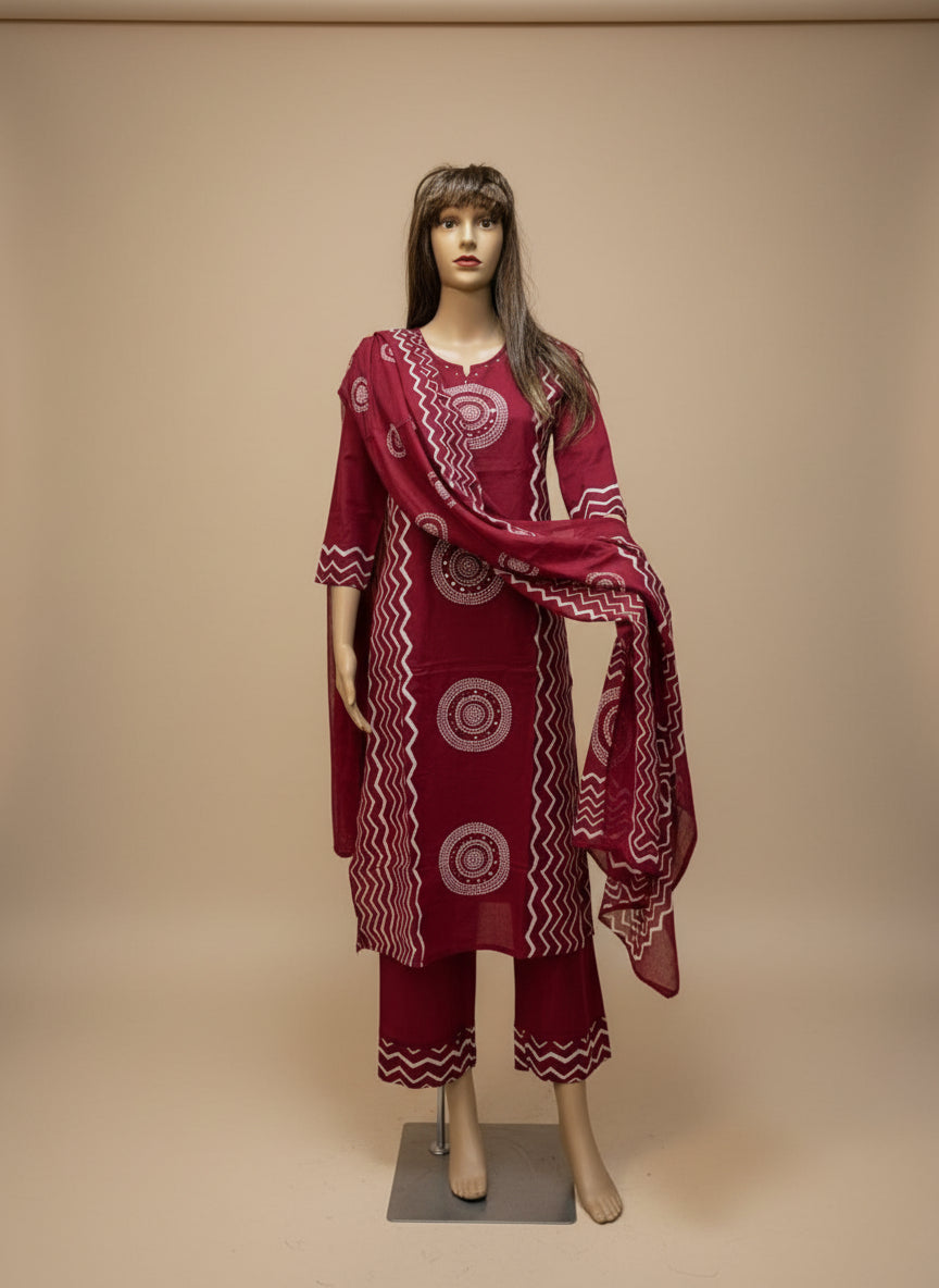 Maroon Mandala Print Kurta Set