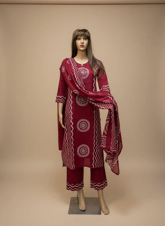 Maroon Mandala Print Kurta Set