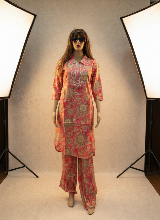 Elegant Peach Paisley Print Co-ord Set