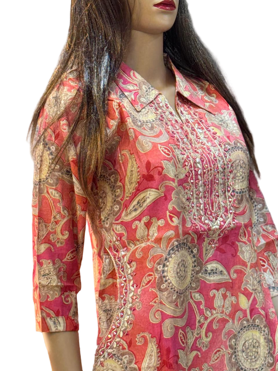 Elegant Peach Paisley Print Co-ord Set