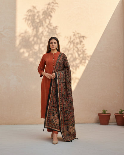Terracotta Ajrakh Cotton Kurta Set