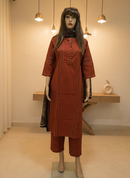 Terracotta Ajrakh Cotton Kurta Set